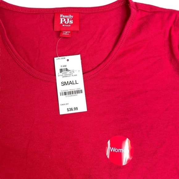 Macy's Family PJs Pajamas Matching Brinkley Plaid Shirt Solid Red Small New - Picture 3 of 6